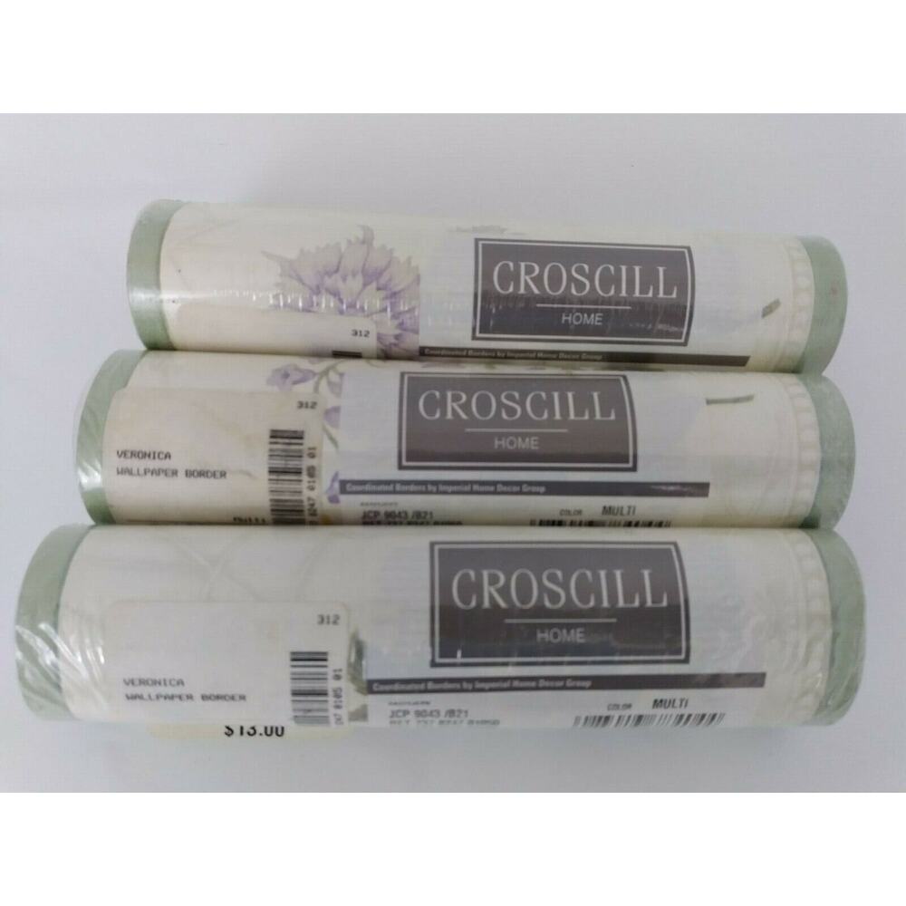 (J5) Y2K Croscill Wallpaper Border Veronica 5 Yards Floral Wildflowers Lot of 3